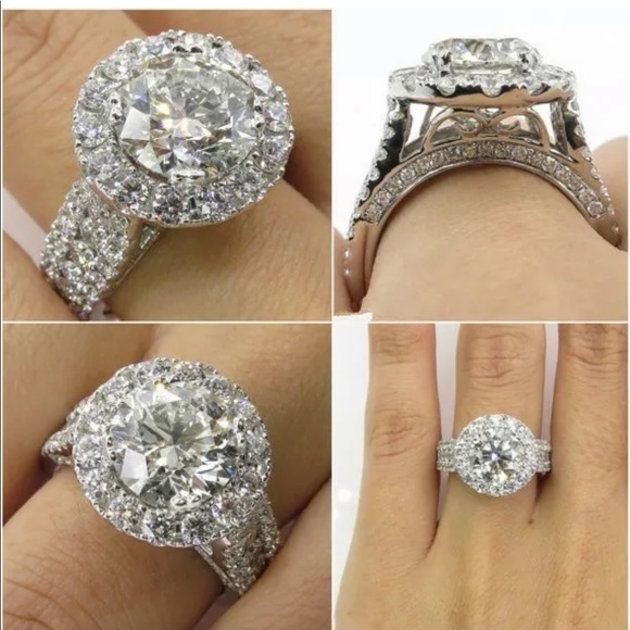 New round silver double lock engagement ring - Picture 2 of 3